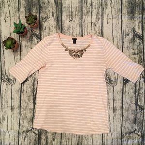 J. Crew necklace pink striped tee, XS